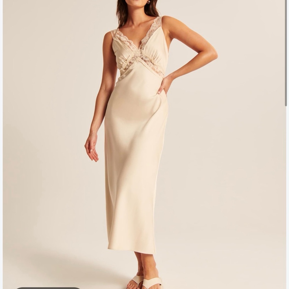 Abercrombie & Fitch Satin Lace Trim Slip Midi